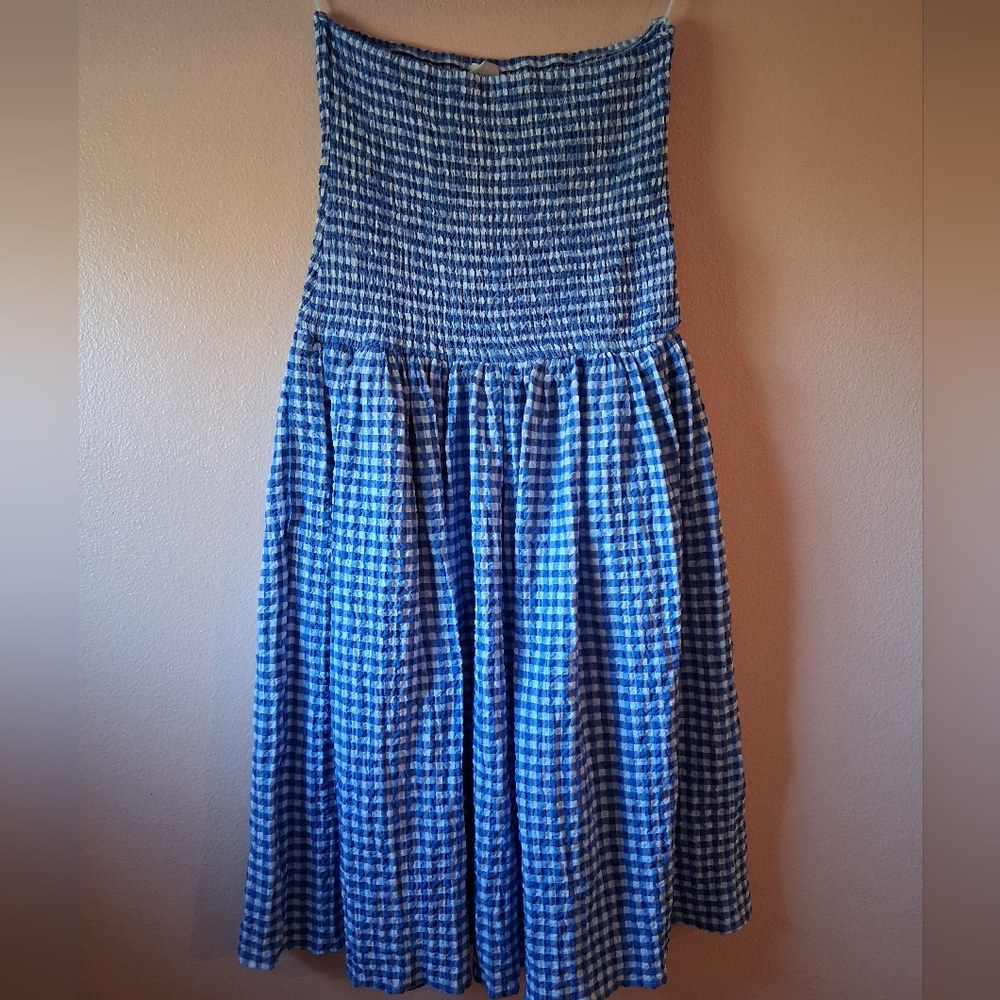 PRICE DROP Anthropologie Blue Gingham Midi Dress NWT